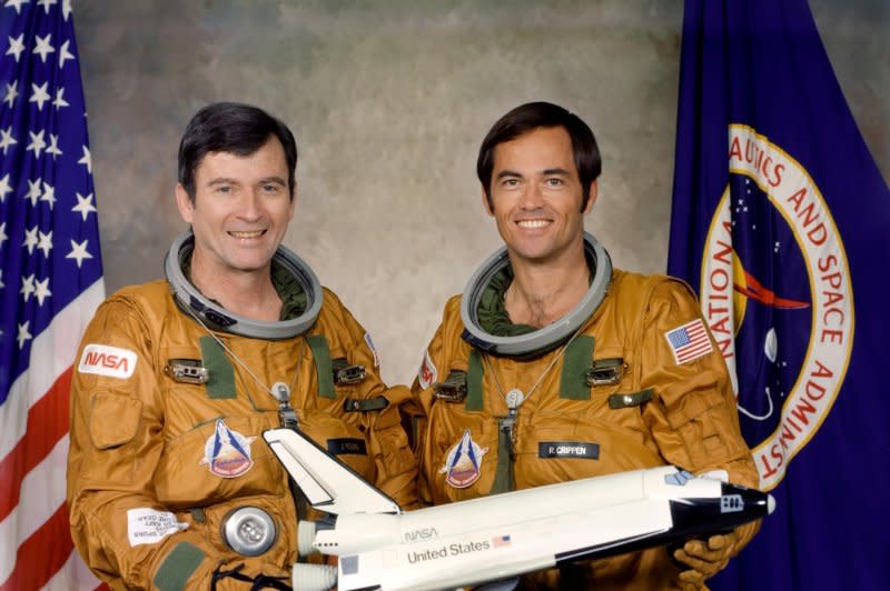 Astronauts John W. Young, left, commander, and Robert L. Crippen, pilot, crewed the space shuttle orbiter 102 Columbia for the first orbital flight test. File photo courtesy of NASA/UPI