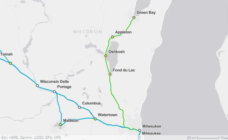 Amtrak's vision for rail service in the Chicago-Milwaukee-Green Bay corridor includes an extension of daily rail service from Milwaukee up to Green Bay, with stops in Fond du Lac, Oshkosh and Appleton.