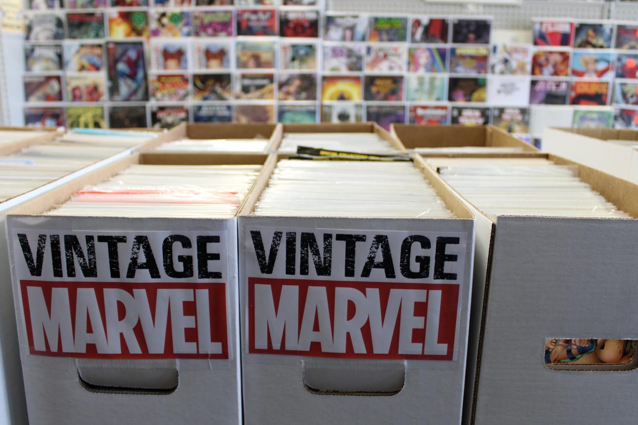 Vintage Marvel comics are on display at Darkstone Comics, located in the Brotherhood Plaza in Washingtonville, April 30, 2024.