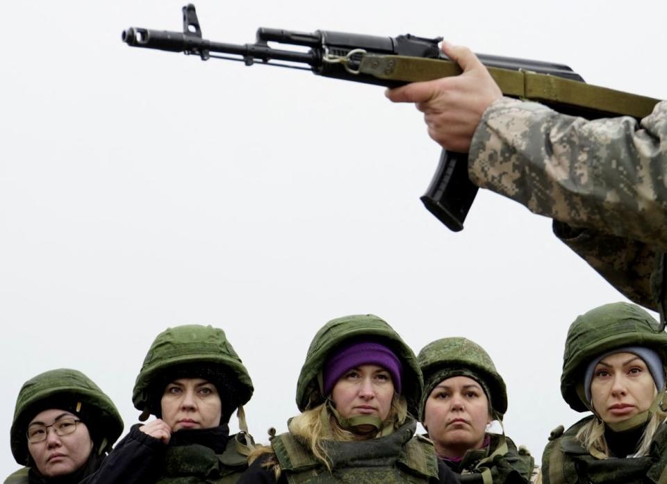 Military volunteers and civilians take a shooting training at a range in Rostov region on Nov. 11, 2022, amid the ongoing Russian military action in Ukraine. (Stringer/AFP via Getty Images)