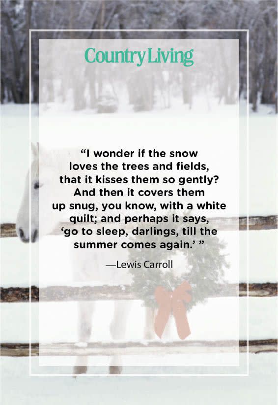 <p>"I wonder if the snow <em>loves</em> the trees and fields, that it kisses them so gently? And then it covers them up snug, you know, with a white quilt; and perhaps it says, ‘go to sleep, darlings, till the summer comes again."</p>