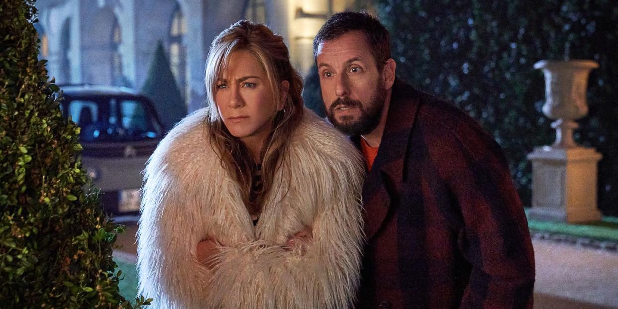 murder mystery 2 l r jennifer aniston as audrey spitz and adam sandler as nick spitz in murder mystery 2 cr scott yamanonetflix © 2022