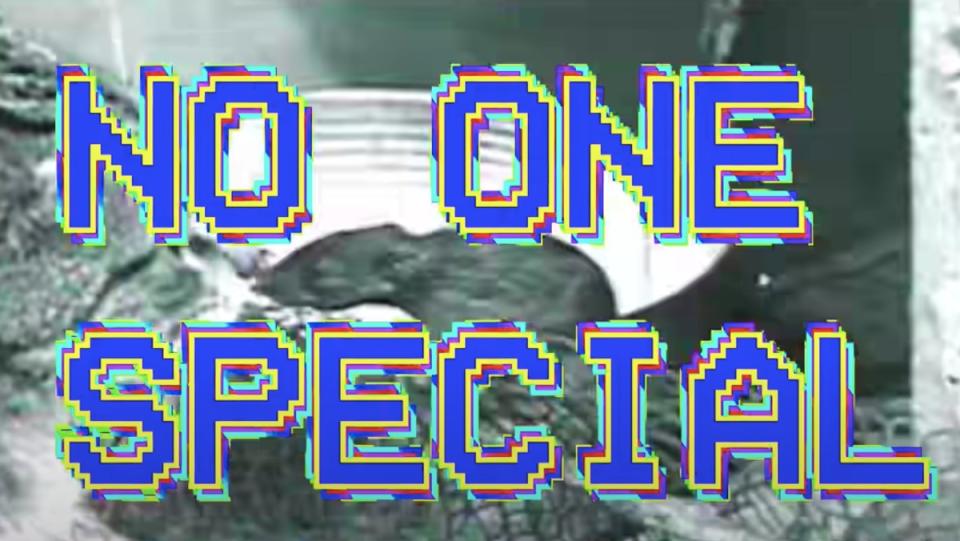 The words "No One Special" in a hazy blue font as they appear in the film Mainstream.