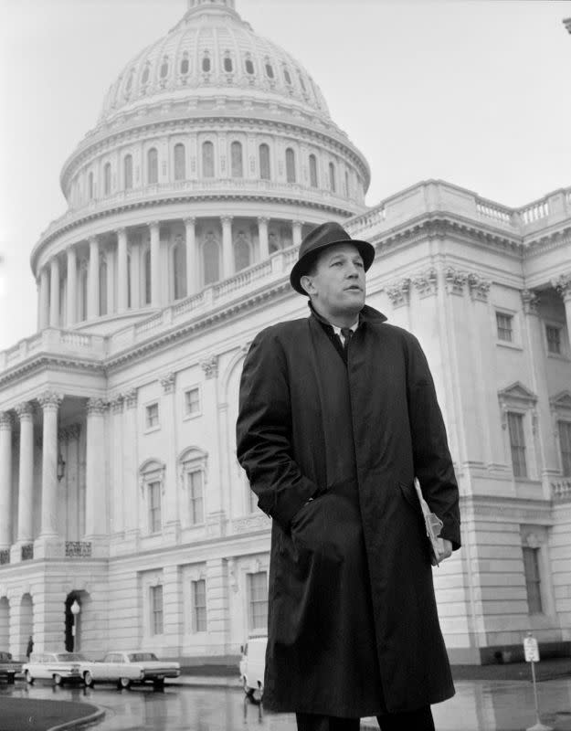 CBS News correspondent Roger Mudd is seen at the United States Capital to cover the Civil Rights debate in Washington