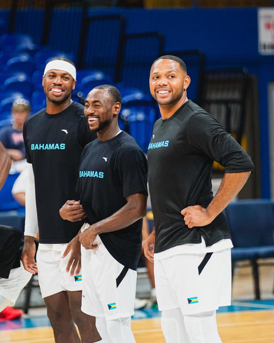 Eric Gordon getting ready to play in scrimmage with Lourawls "Tum Tum" Narin Jr. and  Buddy Hield (with headband). Narin was a player development coach with the Phoenix Suns in Deandre Ayton's rookie season in 2018-19 under head coach Igor Kokoskov.