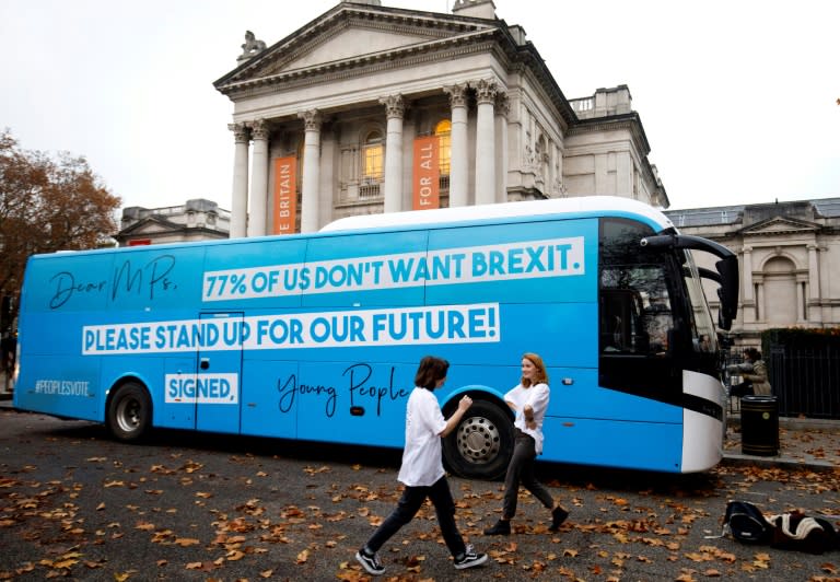 Campaigners from the Our Future, Our Choice youth movement launch the group's campaign battle bus in London