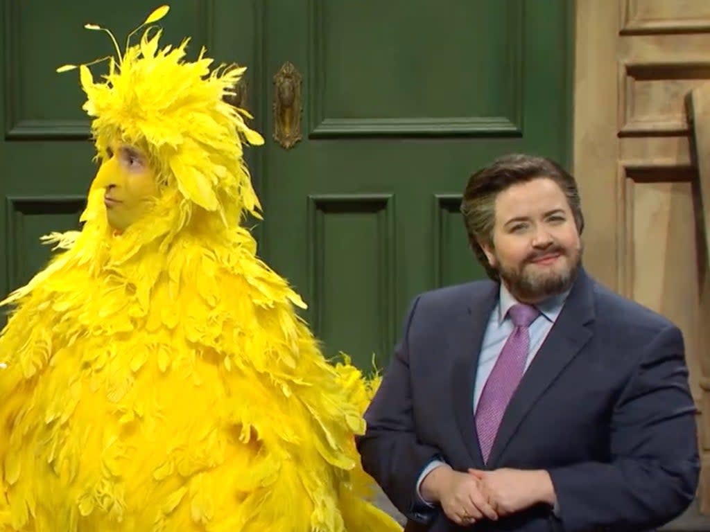 Aidy Bryant as Ted Cruz and Kyle Mooney as Big Bird on SNL (Twitter/nbcsnl)