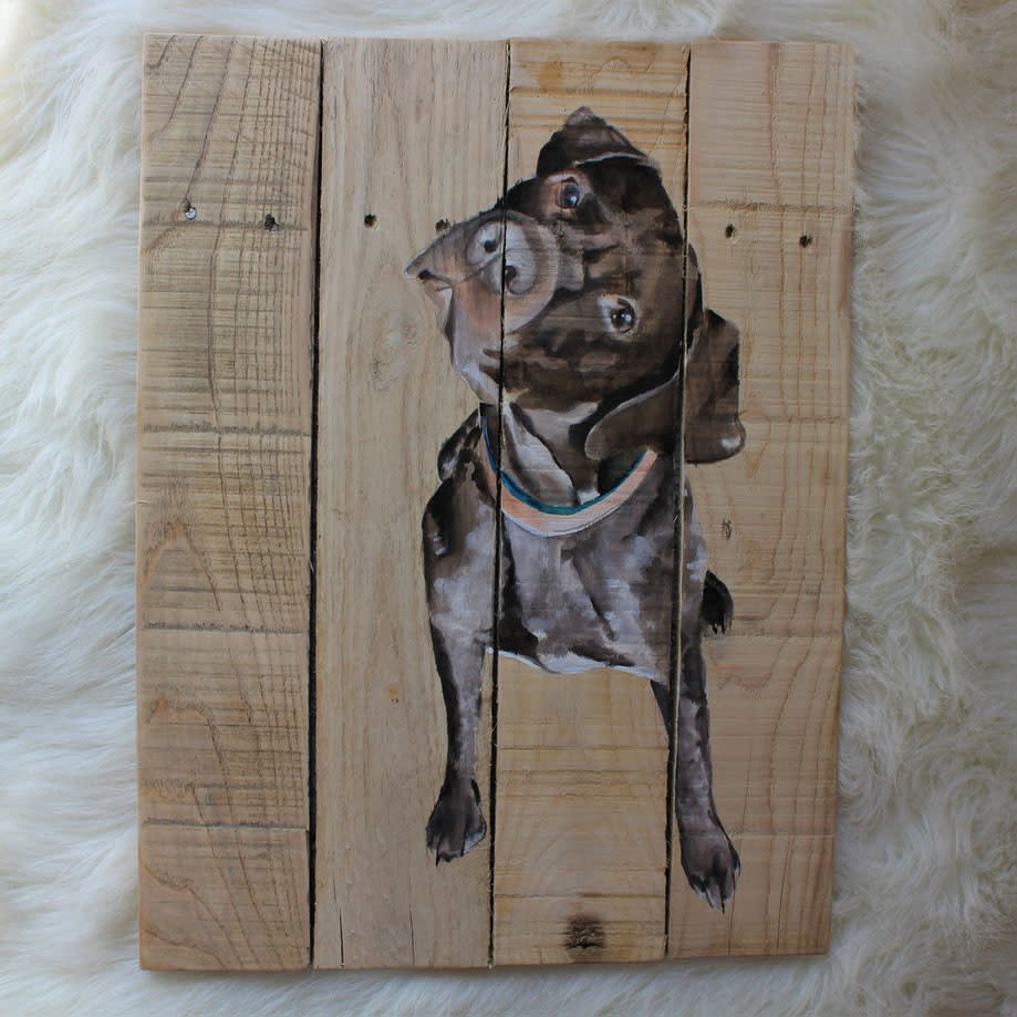 Custom pet portrait on wood