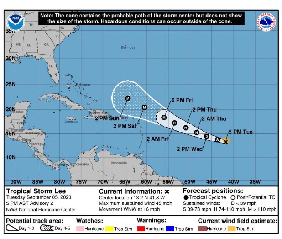 Path of tropical storm Lee (National Hurricane Center)