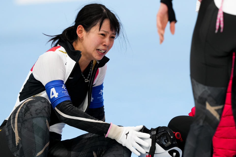 Nana Takagi, pictured here in tears after the women's pursuit final at the Winter Olympics.