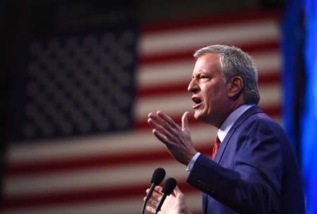 Democratic 2020 U.S. presidential candidate and New York Mayor Bill de Blasio addresses the New Hampshire Democratic Party state convention in Manchester