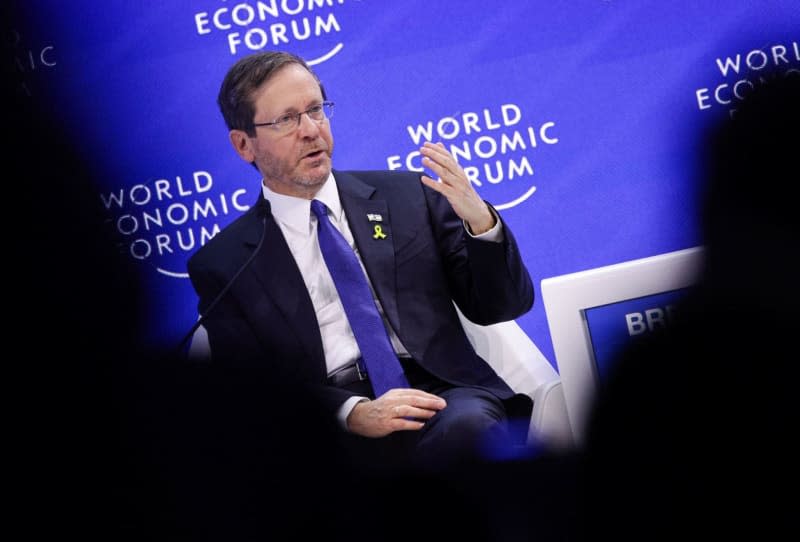 President of Israel Isaac Herzog speaks at an event during the World Economic Forum Annual Meeting 2024 in Davos. Hannes P. Albert/dpa