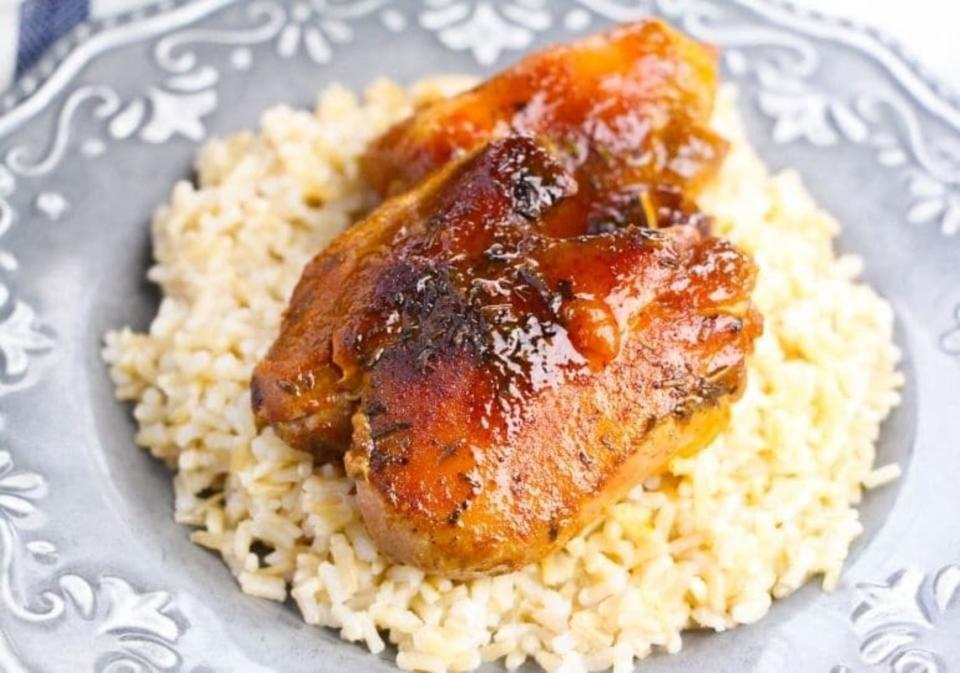 <p>Bake Me Some Sugar</p><p>The peach flavor paired with the BBQ will make this a dish that you'll never forget. </p><p><strong>Get the Recipe: <a href="https://bakemesomesugar.com/bbq-peach-crockpot-chicken-thighs/" rel="nofollow noopener" target="_blank" data-ylk="slk:BBQ Peach CrockPot Chicken Thighs;elm:context_link;itc:0;sec:content-canvas" class="link ">BBQ Peach CrockPot Chicken Thighs</a></strong></p>