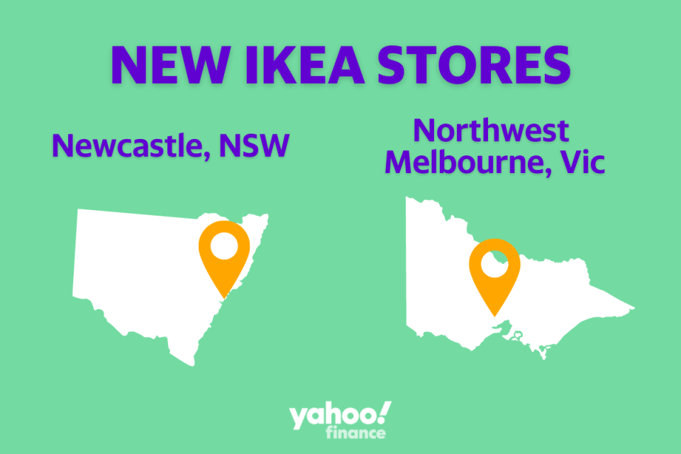 An infographic showing the locations of the new IKEA stores.