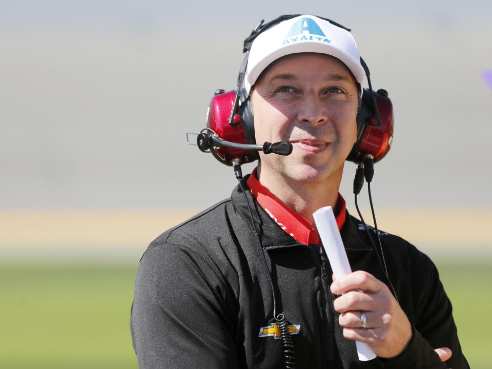 Crew chief Chad Knaus stands on the grid during qualifying for the Daytona 500 on Feb. 9, 2020.