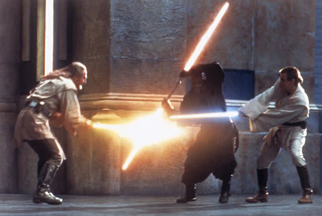 <p>Everett </p> Liam Neeson, Ray Park, and Ewan McGregor in 'Star Wars: Episode I — The Phantom Menace'