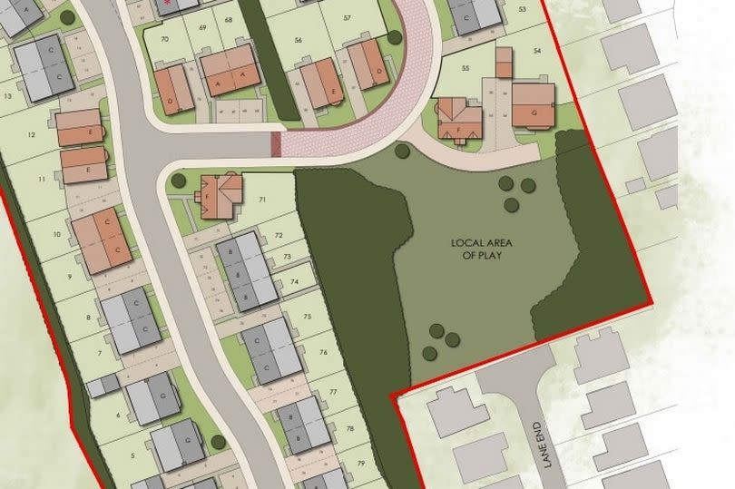 Kirton in Lindsey 81 homes development proposed site layout, with where the play area would be