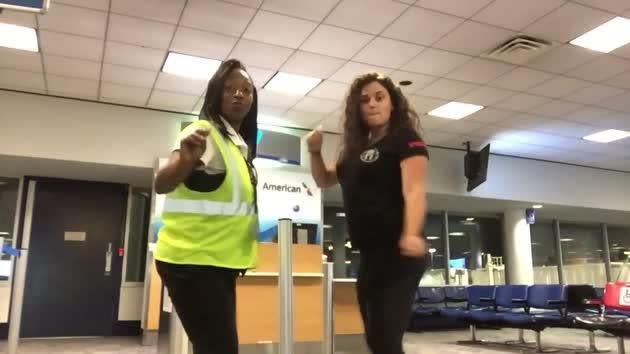 She enlisted the help of some airport staff to help her make the video. Photo: YouTube