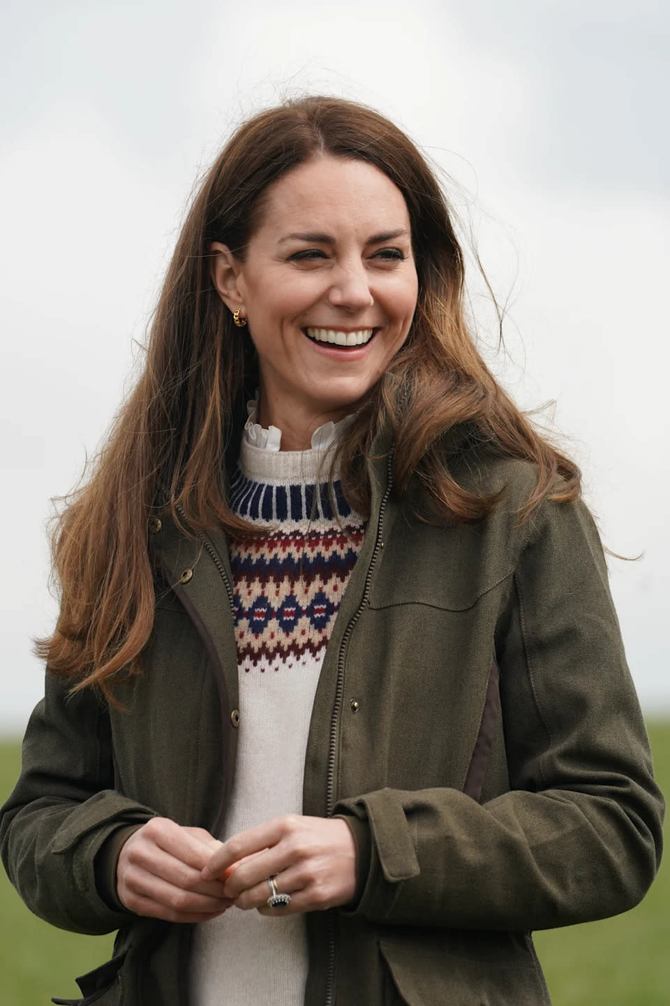 The Duchess of Cambridge during a visit to Manor Farm in Little Stainton on April 27, 2021. (PA)