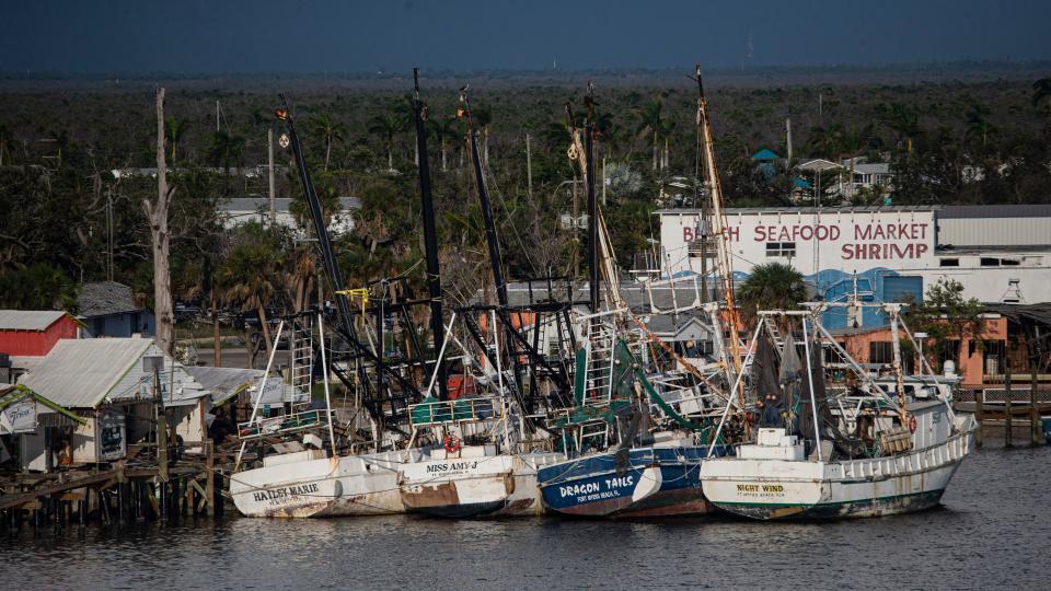 Trico Shrimp on San Carlos Island on Fort Myers Beach sits dormant on Thursday, Sept. 7, 2023. Nearly a year after Hurricane Ian tossed most of the shrimp boats ashore, the business has been closed and is in the process of going out of business.