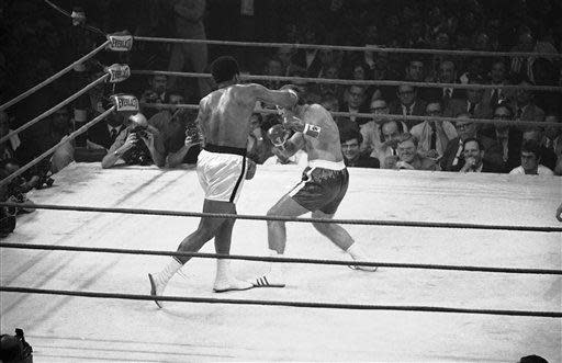 Muhammad Ali slams a hard right to the left eye of Jerry Quarry in the second cutting a gash above the eye. The fight was stopped after the third round and Muhammad Ali was declared the winner in his first fight in 3 ½ years on Oct. 26, 1970 in Atlanta.