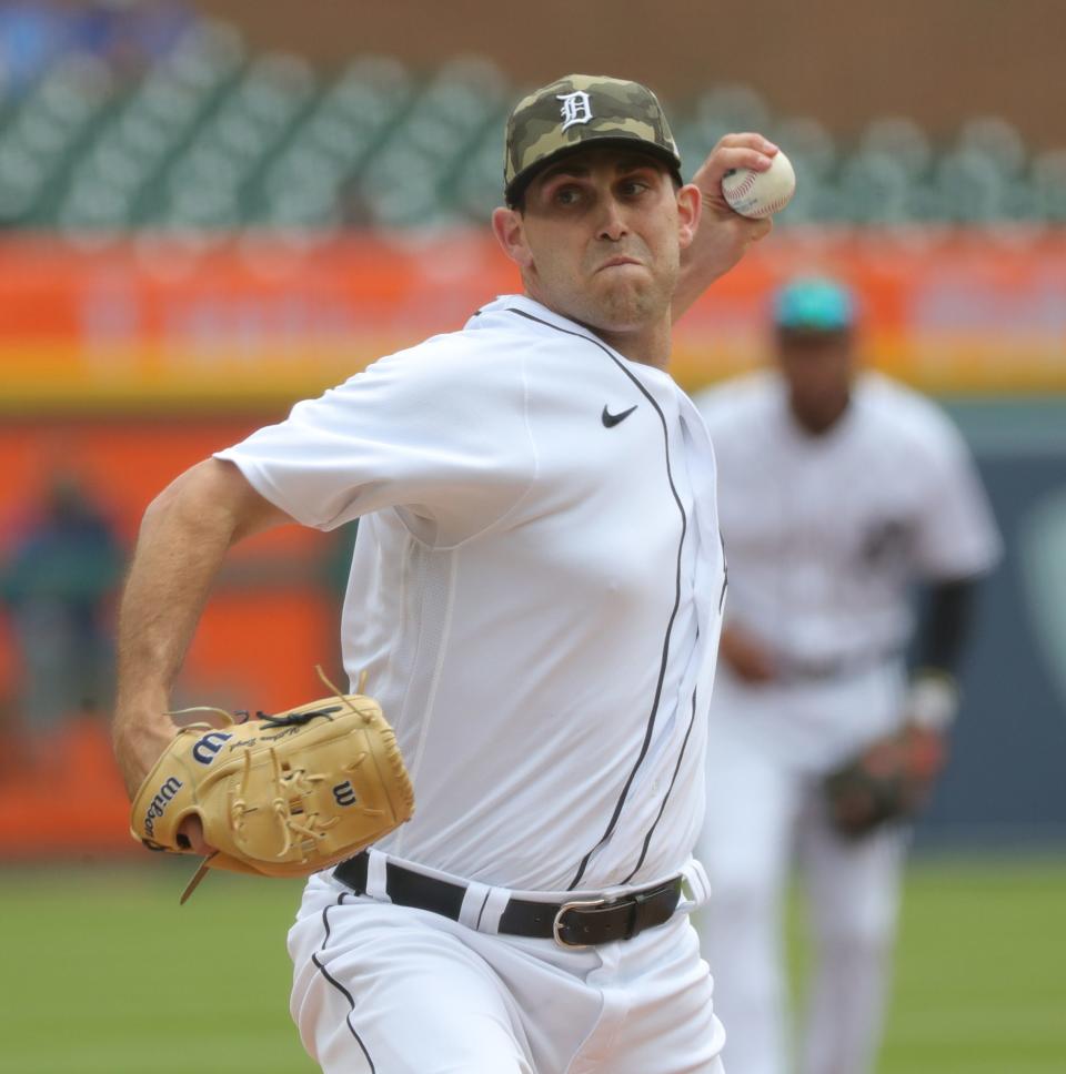 Tigers pitcher Matthew Boyd throws against the Cubs during the first inning on Sunday, May 16, 2021, at Comerica Park.