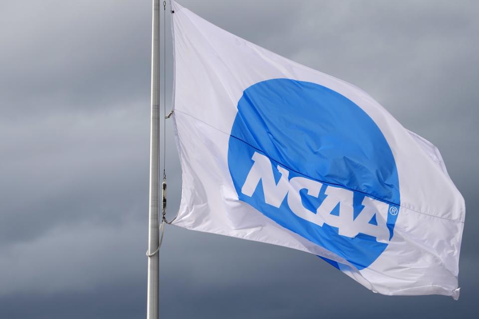 An NCAA logo flag at the NCAA Track and Field Championships at Hayward Field. June 11, 2021