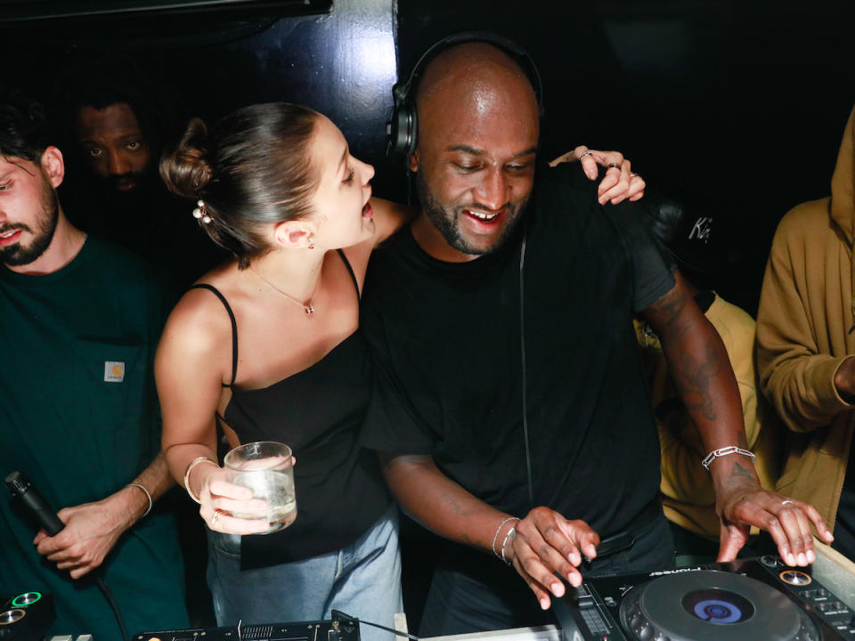 <p>Virgil Abloh, Bella Hadid, Tremaine Emory, and Pedro Cavaliere at the Schutz party in N.Y.C. (Photo: BFA) </p>