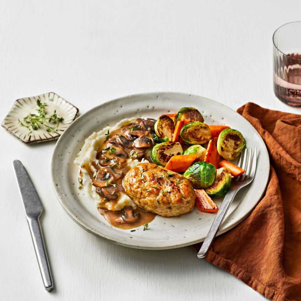 Skillet Turkey Meatloaves with Mushroom Gravy