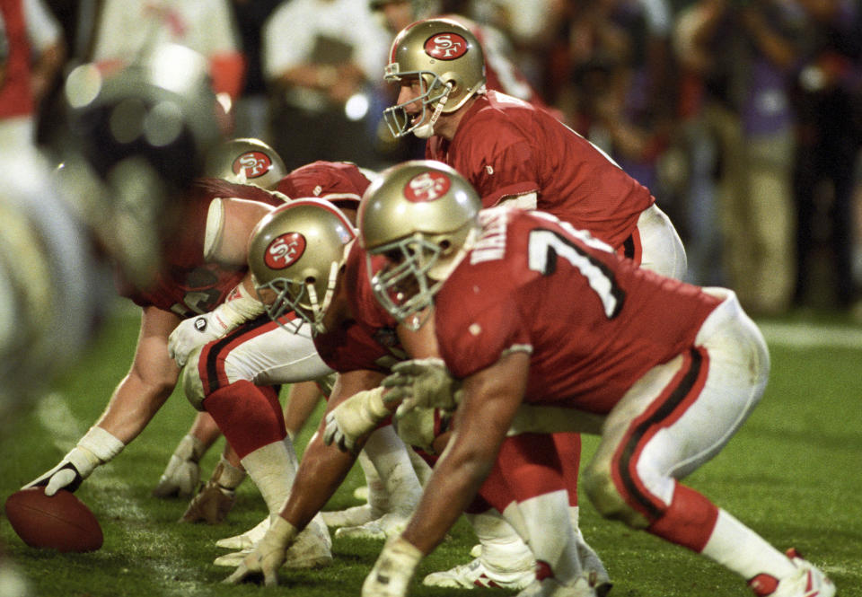 San Francisco 49ers quarterback Steve Young (8) lined up under center against the San Diego Chargers during Super Bowl XXIX at Joe Robbie Stadium. San Francisco defeated San Diego 49-26 and Steve Young was named the game’s most valuable player. Manny Rubio-USA TODAY Sports