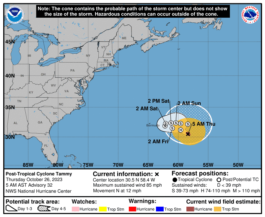Post-Tropical Cyclone Tammy 5 a.m. Oct. 26, 2023.