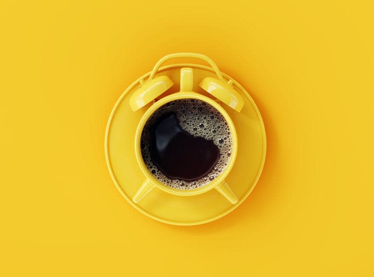 <span class="caption">Try to drink your coffee before noon.</span> <span class="attribution"><a class="link " href="https://www.shutterstock.com/image-photo/coffee-clock-on-yellow-background-creative-1159284982" rel="nofollow noopener" target="_blank" data-ylk="slk:aanbetta/ Shutterstock;elm:context_link;itc:0;sec:content-canvas">aanbetta/ Shutterstock</a></span>
