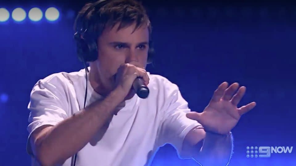 Auditionee Sam Perry put his own EDM/techno spin on his audition on The Voice. Source: Nine