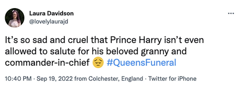 Tweet about Prince Harry