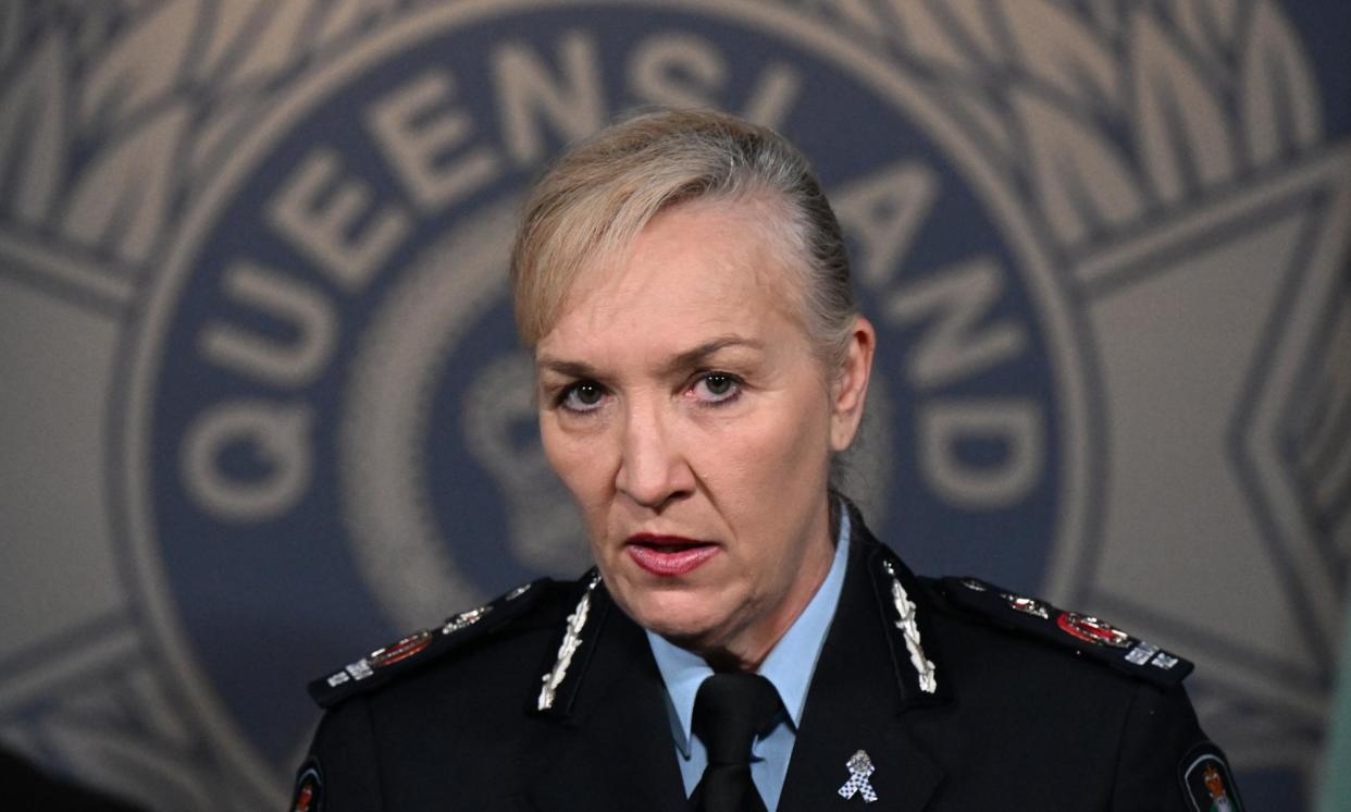 <span>Queensland police commissioner Katarina Carroll announces her resignation in Brisbane on Tuesday.</span><span>Photograph: Darren England/AAP</span>