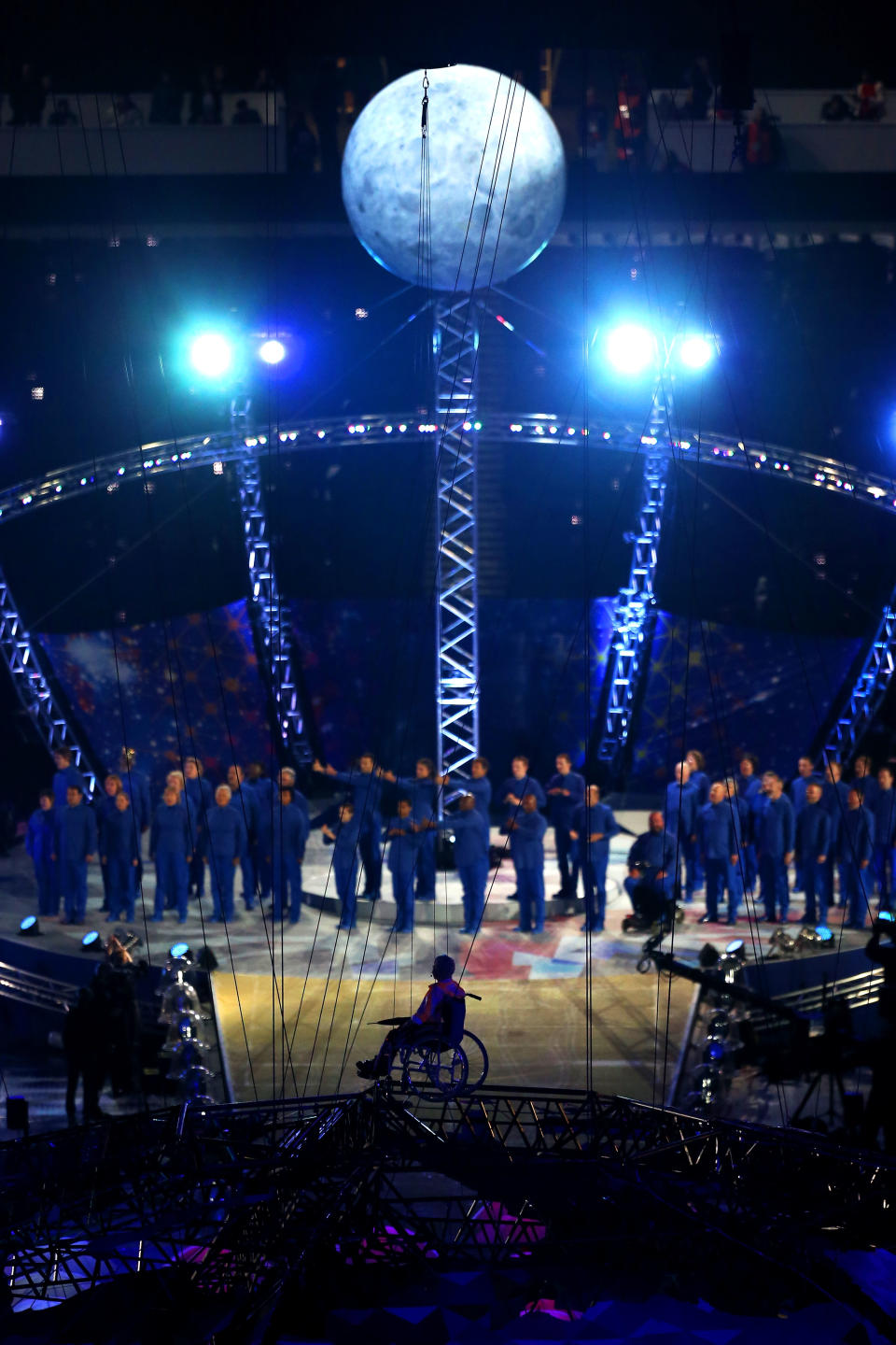 LONDON, ENGLAND - AUGUST 29: Artists perform during the Opening Ceremony of the London 2012 Paralympics at the Olympic Stadium on August 29, 2012 in London, England. (Photo by Mike Ehrmann/Getty Images)