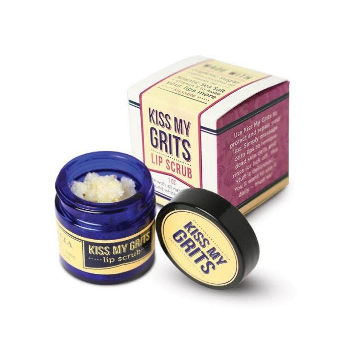 Kiss My Grits lip scrub ($12.95): 100% natural and made from mother earth goodness, including Georgia stone ground white corn grits, organic sugar, organic coconut oil, pecan oil, Atlantic Sea salt and vitamin E.