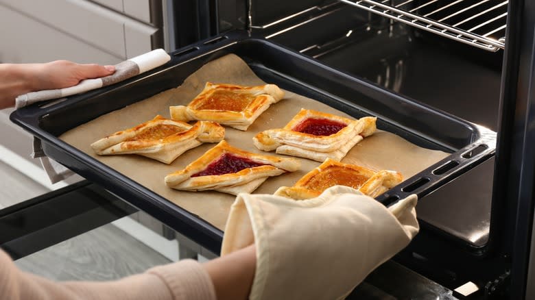 danish tray going into oven