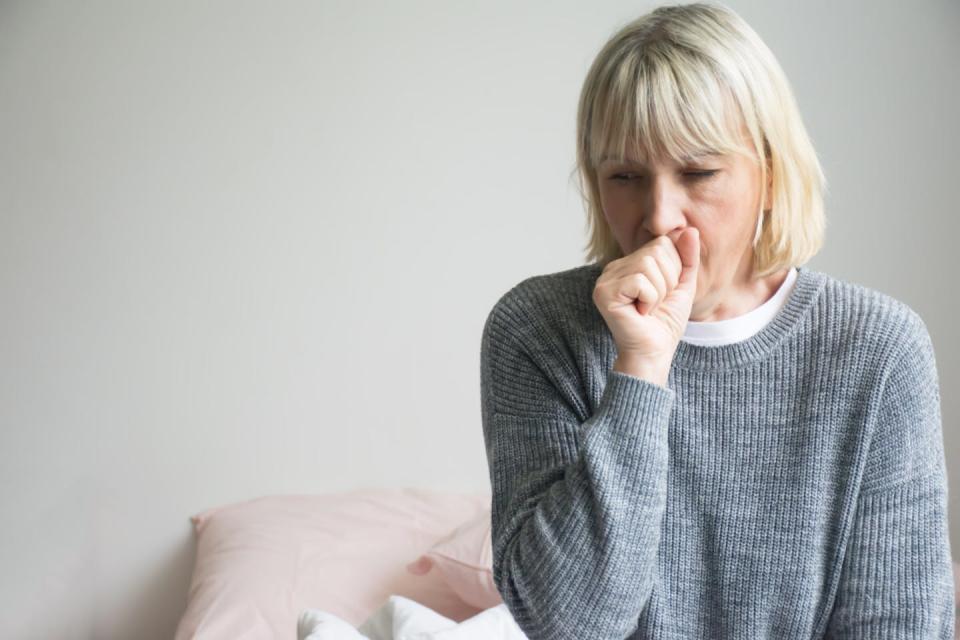 Is coughing a sign of lung cancer? <a href="https://www.shutterstock.com/image-photo/senior-woman-sick-sore-throatcough-isolated-1518791273" rel="nofollow noopener" target="_blank" data-ylk="slk:Shutterstock;elm:context_link;itc:0;sec:content-canvas" class="link ">Shutterstock</a>