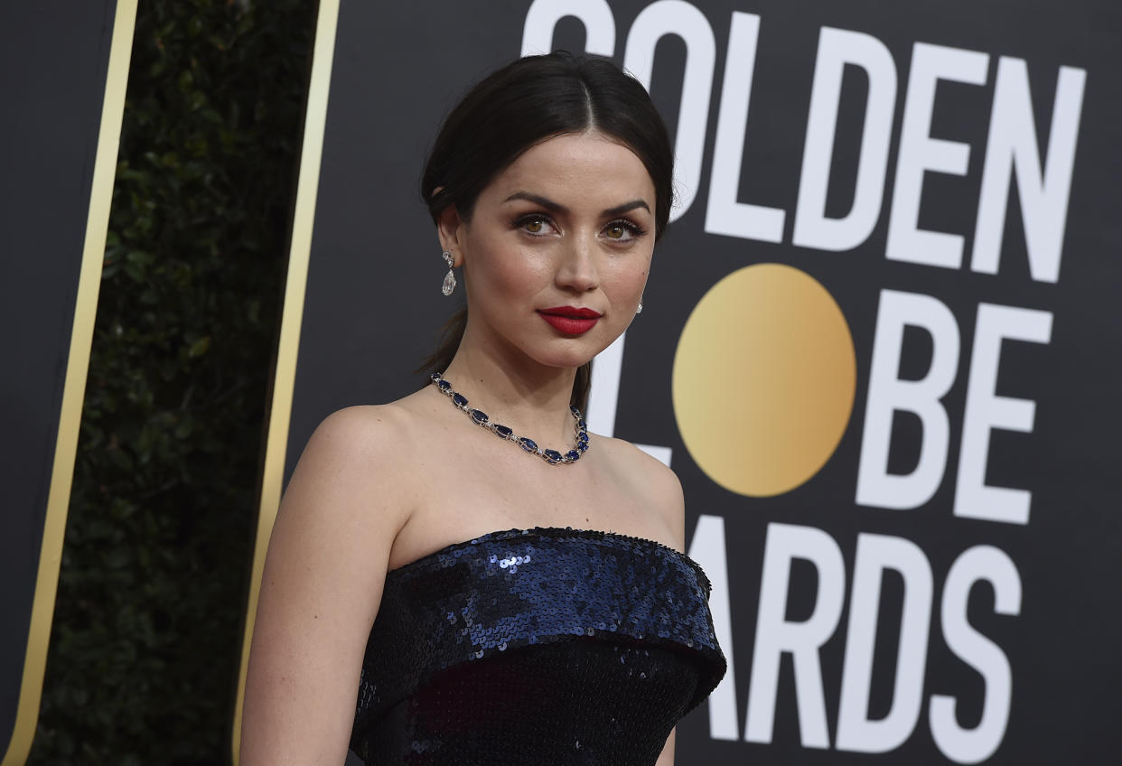 Ana de Armas arrives at the 77th annual Golden Globe Awards at the Beverly Hilton Hotel on Sunday, Jan. 5, 2020, in Beverly Hills, Calif. (Photo by Jordan Strauss/Invision/AP)