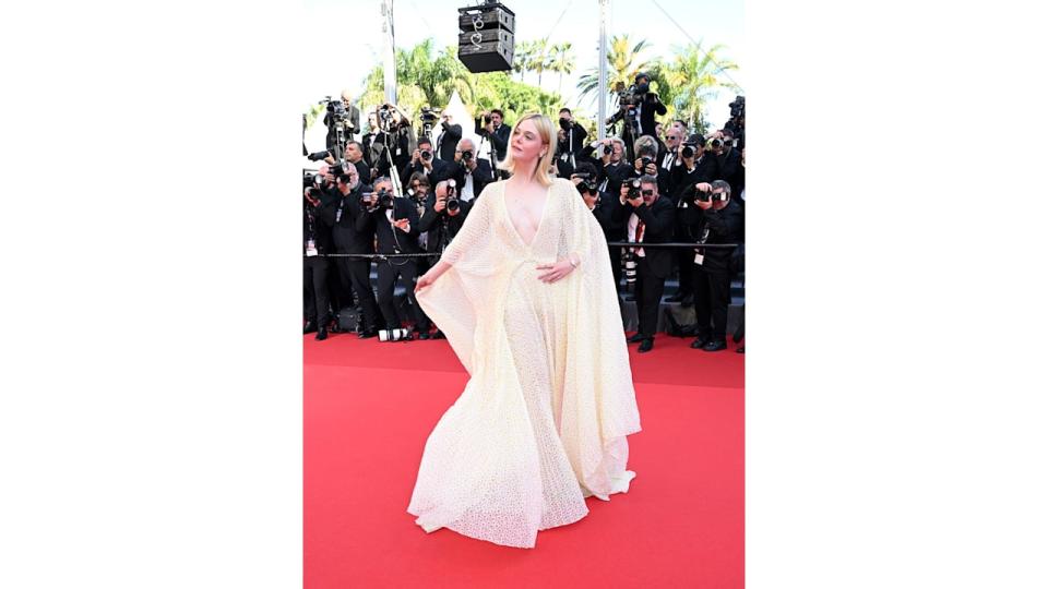 Elle Fanning donned a kaftan-style dress from Gucci's  Cruise 2025 collection during Cannes Film Festival 2024