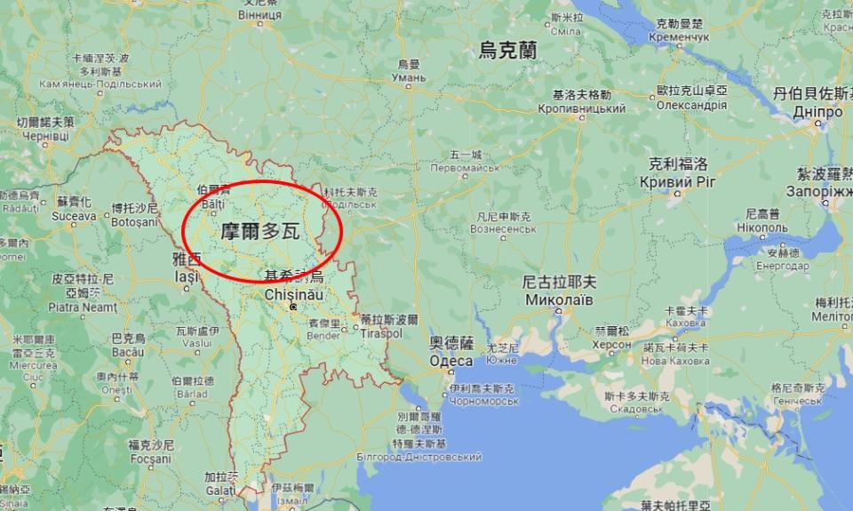 外媒推測，烏克蘭鄰國摩爾多瓦很有可能是下一個要被入侵的地方。（圖／翻攝自google maps）