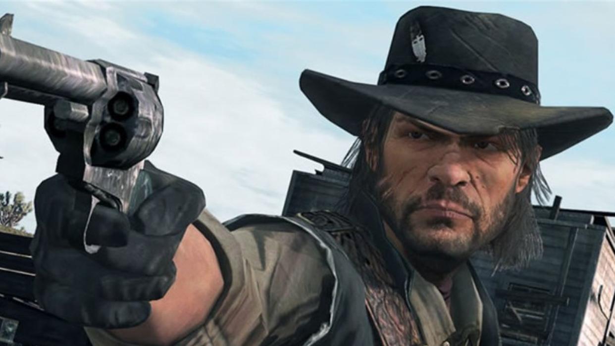  John Marston pointing a gun from Red Dead Redemption 