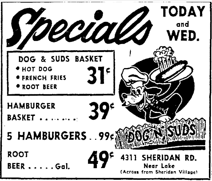 A 1956 Dog n Suds ad in the Journal Star features Rover, the company's mascot.