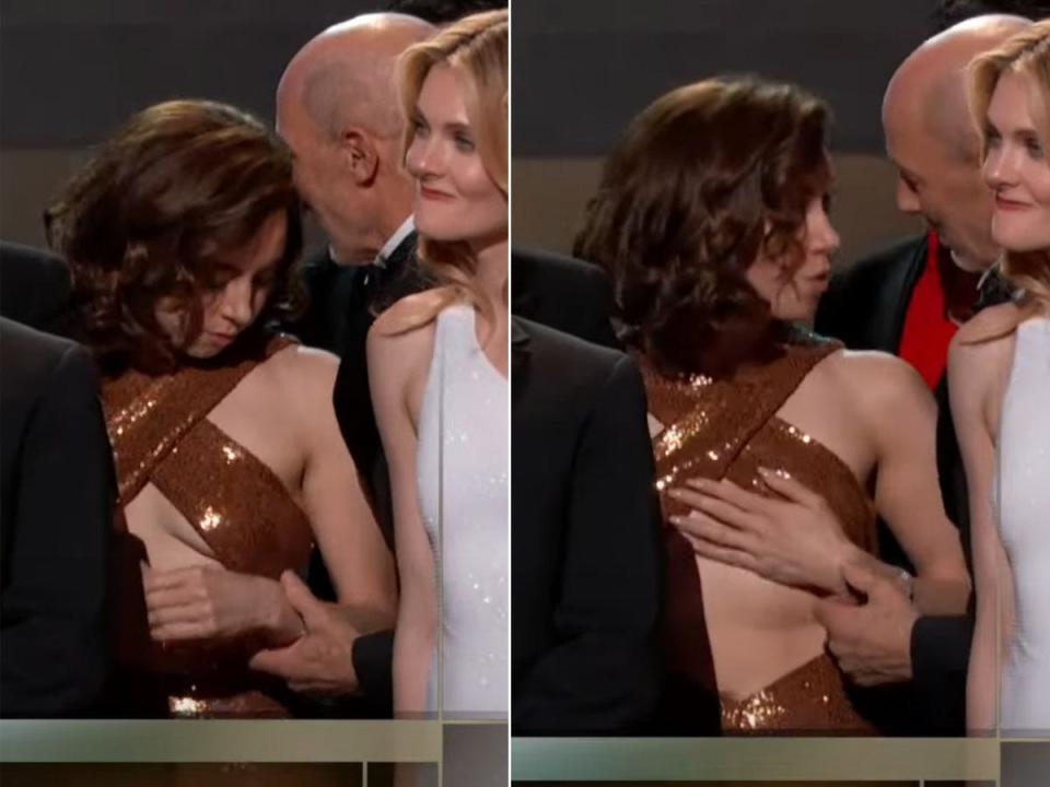 A side-by-side of Aubrey Plaza and Jon Gries at the 2023 SAG Awards.