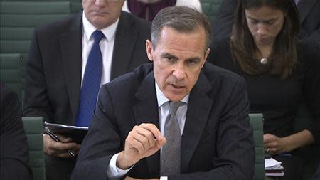 The Governor of the Bank of England Mark Carney speaks to parliament's Treasury Committee in this still image taken from video in Westminster, London, September 12, 2013. REUTERS/UK Parliament via Reuters TV