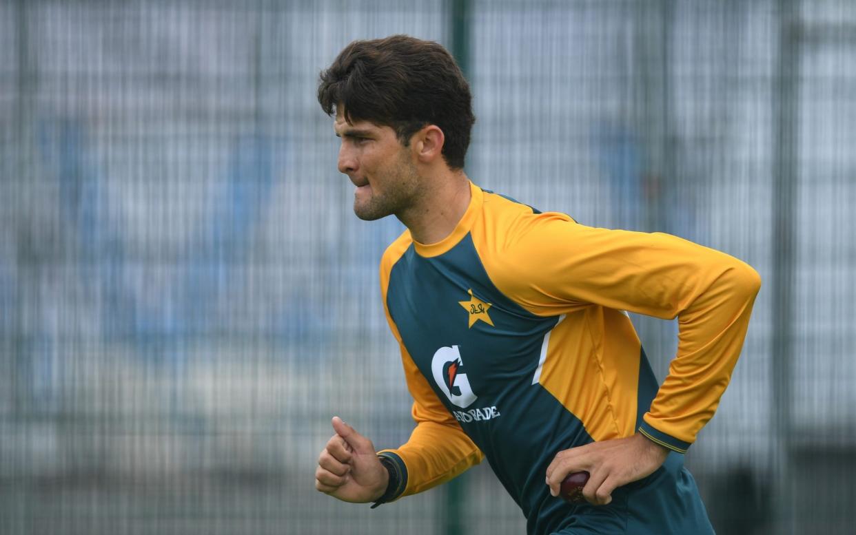 Shaheen Afridi of Pakistan bowls during a Pakistan Nets Session at Emirates Old Trafford on August 03, 2020 in Manchester, England. - GETTY IMAGES