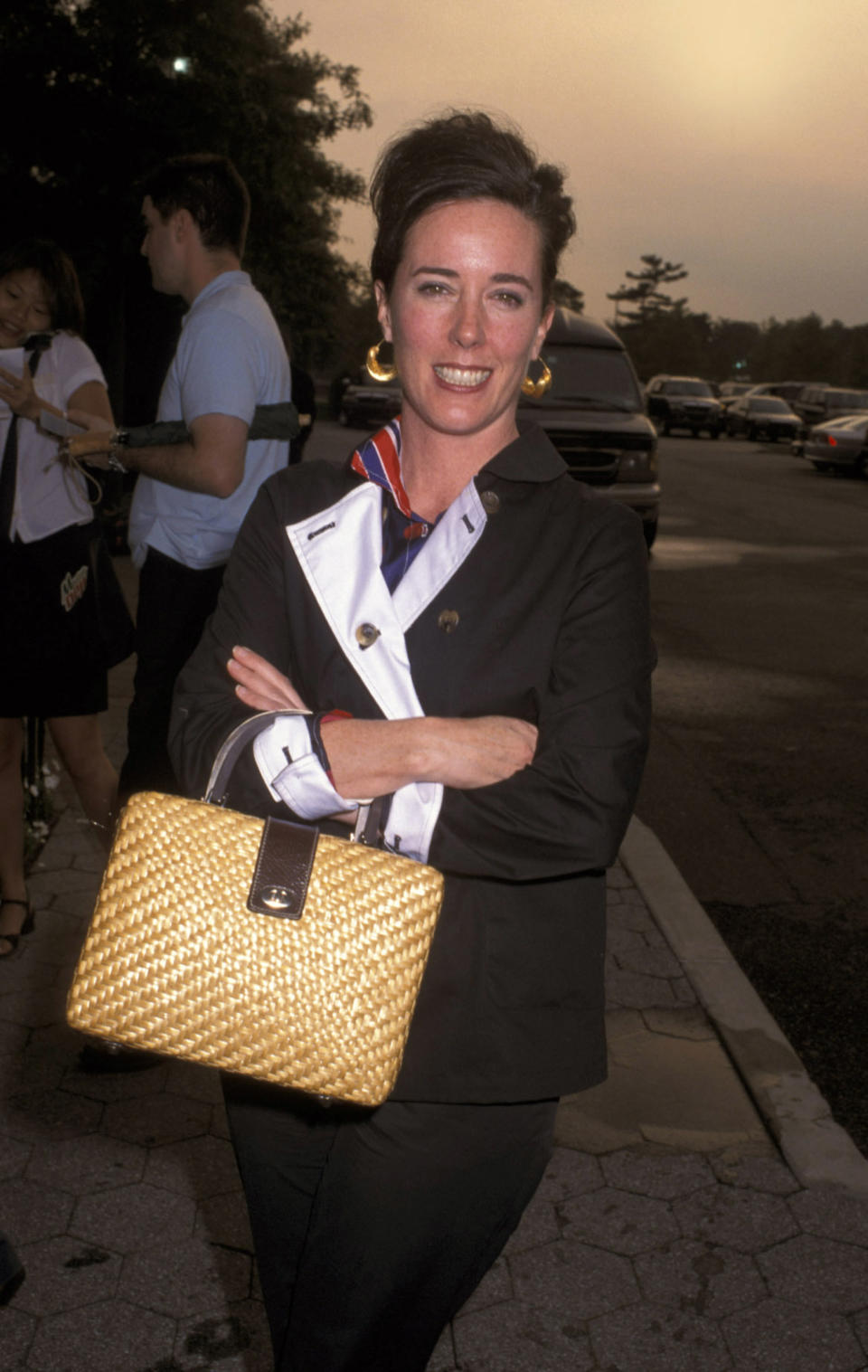 The designer in 2001 with one of her wicker bags.