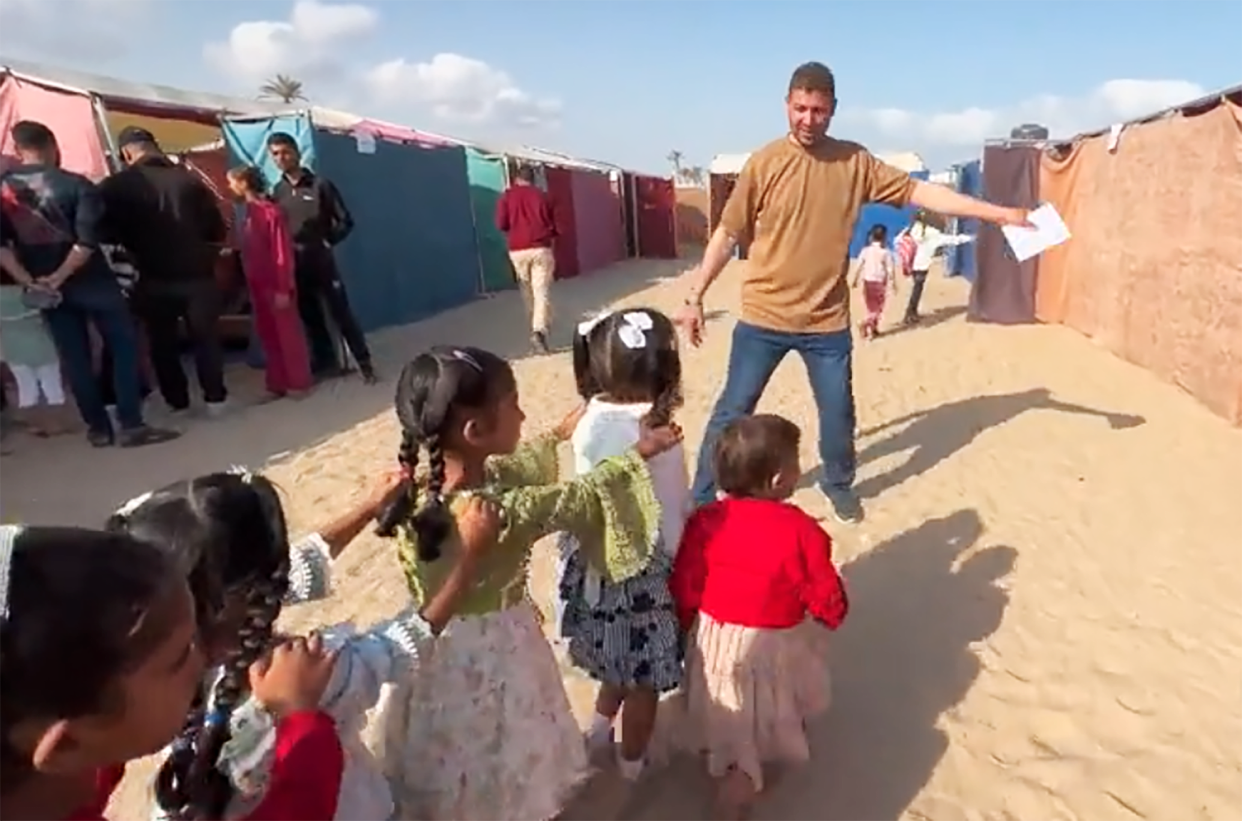 Rafah school classroom set up inside makeshift tents (NBC News)