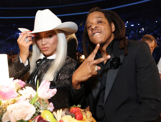 <p>Kevin Mazur/Getty</p> Beyoncé and JAY-Z at the Grammys in Los Angeles on Feb. 4, 2024
